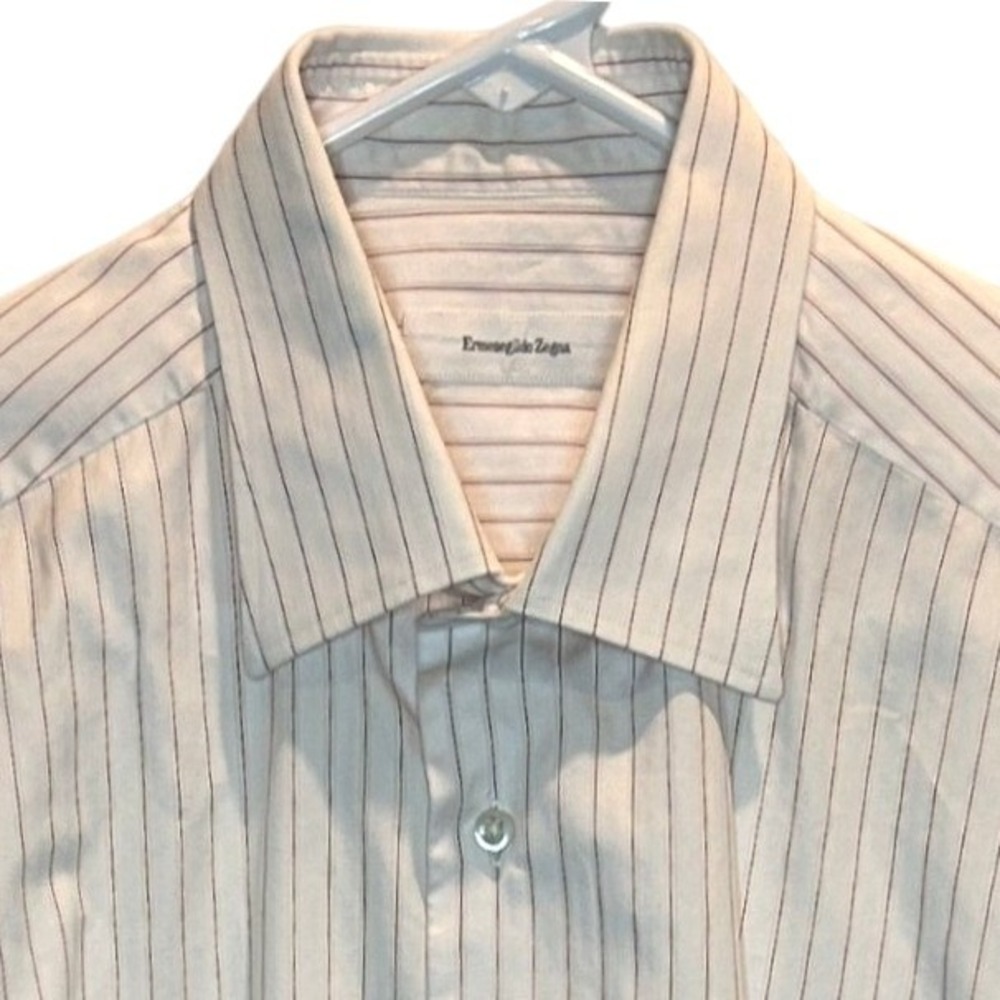Ermenegildo Zegna Dress Shirt 16.5 Mens White Red Striped French Cuff Shirt